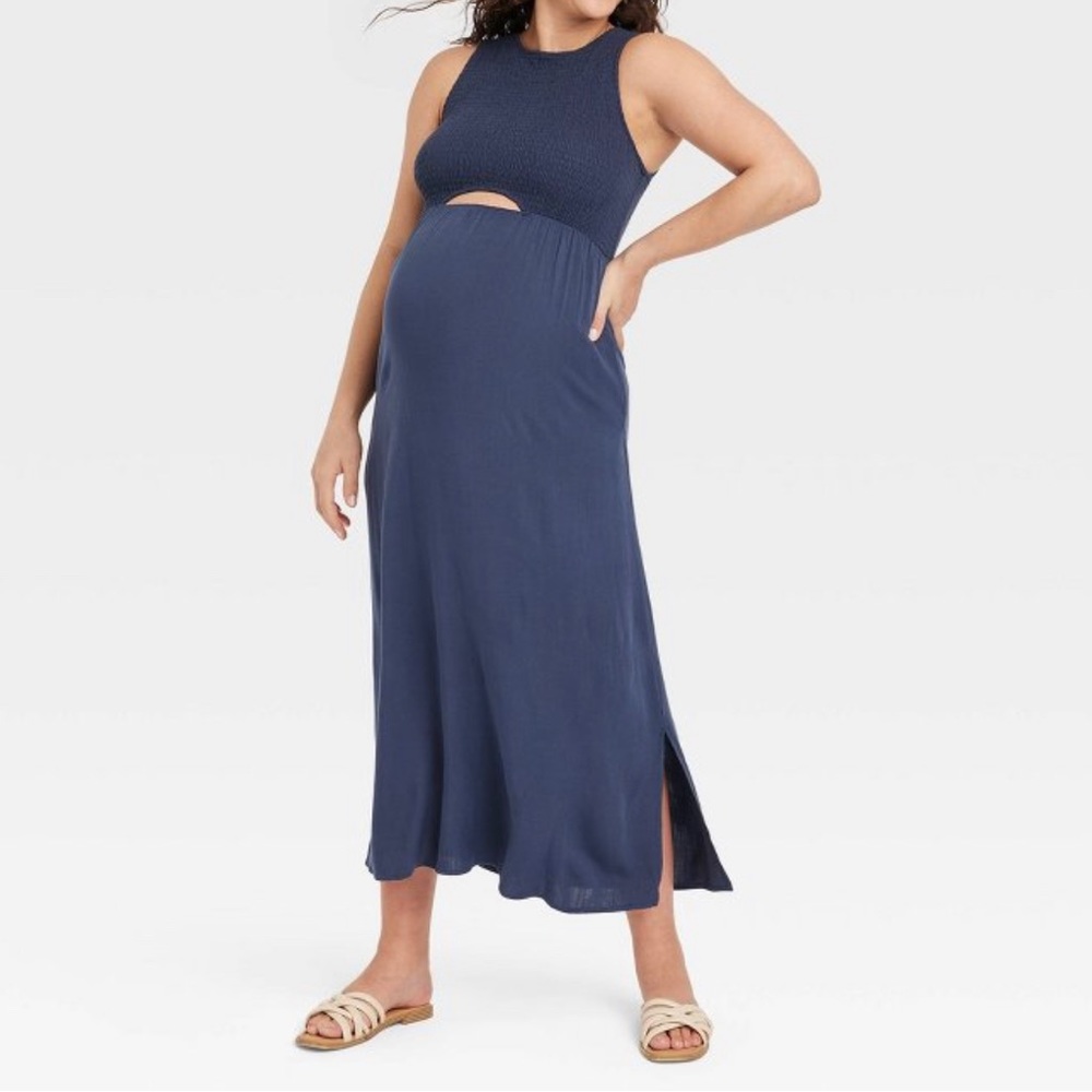 Blue maternity maxi dress